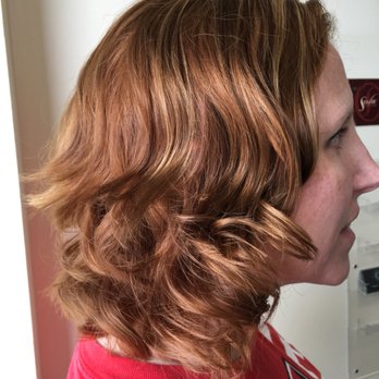 Medium Red Blonde Color Plus Highlights Lob Haircut Flat Iron