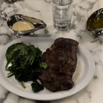 Echo & Rig - Halal Creekstone Ribeye , Medium-Rare, Sub Sautéed Spinach in Place of Garlic Chips, Blue Cheese Sauce.      Ig: @mosaicmotivs - Steakhouses Near Me - Sacramento, California