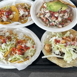 Grilled Shrimp Taco, ceviche Shrimp Ceviche Tostada Baja Taco