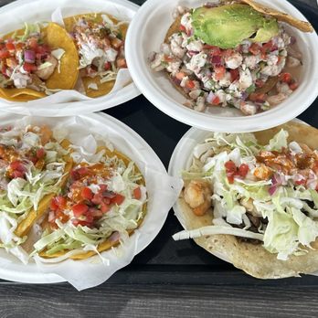 Ensenada's Surf N Turf Grill - Grilled Shrimp Taco, ceviche Shrimp Ceviche Tostada Baja Taco - Tacos Near Me - Fullerton, California