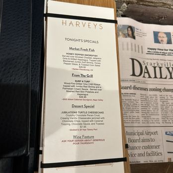 Harveys - Specials for the evening - Steakhouses Near Me - Starkville, Mississippi