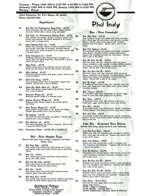 Menu photo 5 Pho Indy Fort Wayne, IN