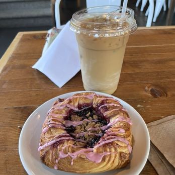 Crooked Tree Coffee & Cakes - Huckleberry danish and cold brew - Bakeries Near Me - Great Falls, Montana