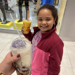 Halo halo topped with ube ice cream and even has boba inside! My nieces favorite is the mango slush. Halo halo topped with ube ice cream and even has boba inside! My nieces favorite is the mango slush.