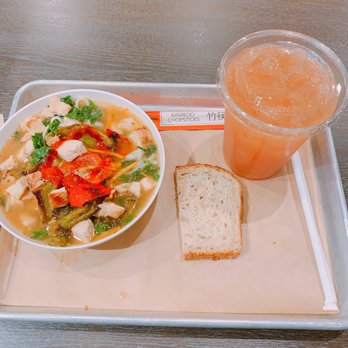 Corelife Eatery - Chicken broth noodle bowl (small) with apple cider+cranberry lemonade. - Salad Near Me - Peoria, Illinois