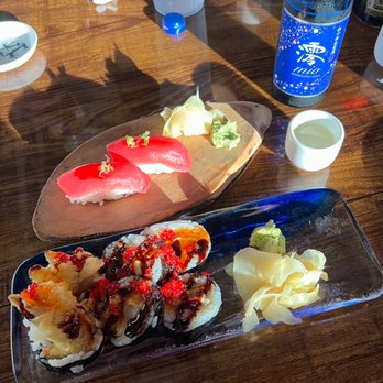 Konnichiwa - Tuna nigiri, dragon roll and cold, sparkling sake - Sushi Bars Near Me - Greenville, South Carolina Konnichiwa - Tuna nigiri, dragon roll and cold, sparkling sake - Sushi Bars Near Me - Greenville, South Carolina