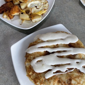 Square One Breakfast & Bakery - Cinnamon roll pancake combo - Bakeries Near Me - East Lansing, Michigan