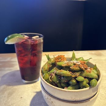 Ramen Tatsu-Ya - Spicy Edamame and alcoholic drink - Ramen Near Me - Austin, Texas Ramen Tatsu-Ya - Spicy Edamame and alcoholic drink - Ramen Near Me - Austin, Texas