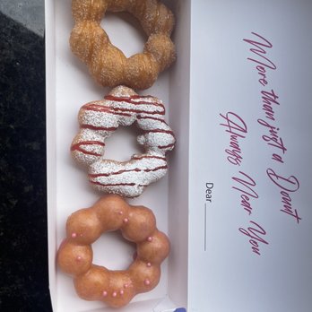 Mochinut - Mochi Donuts left to right: caramel churro, strawberry funnel cake, lychee rose - Donuts Near Me - Temple Terrace, Florida Mochinut - Mochi Donuts left to right: caramel churro, strawberry funnel cake, lychee rose - Donuts Near Me - Temple Terrace, Florida