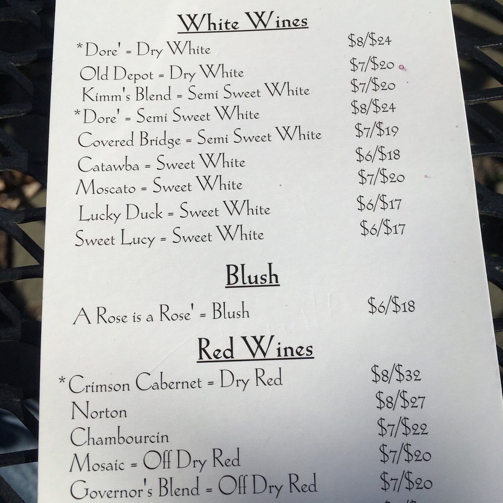 Wine menu Wine menu