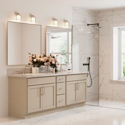 Choice Cabinet - Ash Bath Vanity. Premium materials, standard overlay, painted gray.