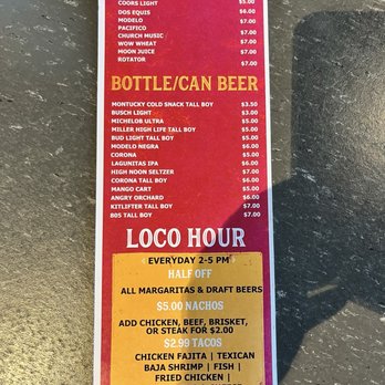 Rusty Taco - Beer and loco hour (happy hour) menu - Tacos Near Me - Scottsdale, Arizona