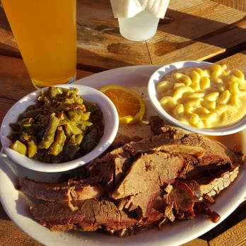 Casey's BBQ & Smokehouse - Beef Brisket Meal accompianed with home-made mac n cheese and country style green beans with bacon bits. - Barbeque Near Me - Egg Harbor, Wisconsin