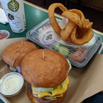 Fresh Burger Stop - Onion rings & side salad. - Burgers Near Me - Estes Park, Colorado Fresh Burger Stop - Onion rings & side salad. - Burgers Near Me - Estes Park, Colorado