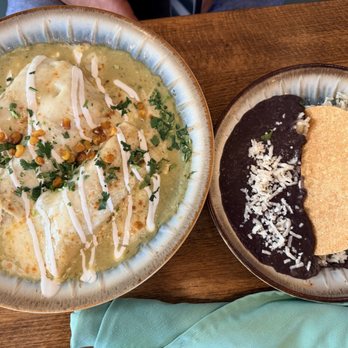 Tulum Mexican Cuisine - Enchilada verdes, side of rice and beans - Mexican Near Me - San Antonio, Texas