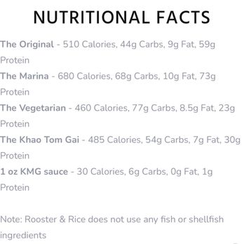 Rooster & Rice - Nutrition Facts - Chicken Shop Near Me - Pleasanton, California Rooster & Rice - Nutrition Facts - Chicken Shop Near Me - Pleasanton, California