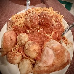 The Colander Restaurant - Spaghetti & Meat Balls, Roasted Chicken & Roasted Potatoes ( huge portion! )