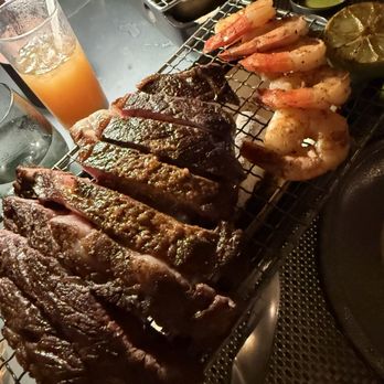 Binchotan Bar & Grill - 22oz rib eye with grilled prawns - Japanese Near Me - Kohala Coast, Hawaii