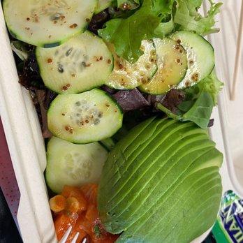 Poke District - Salmon with Hotlava sauce, cucumber salad (so refreshing), and avocado! Yummm! - Seafood Near Me - Orange, California