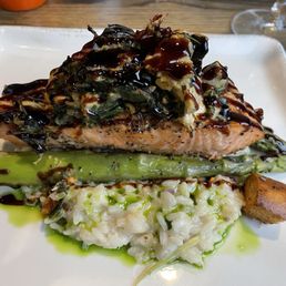Salmon and risotto from Vivian's Table inside the Bristol Hotel