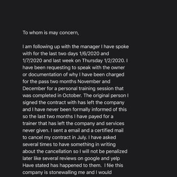 Workout Anytime Buckhead - This is the request after being charge for two months November and December for services never provided - Trainers Near Me - Atlanta, Georgia