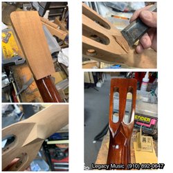 Legacy Music - Headstock repair (rear veiw) in progress