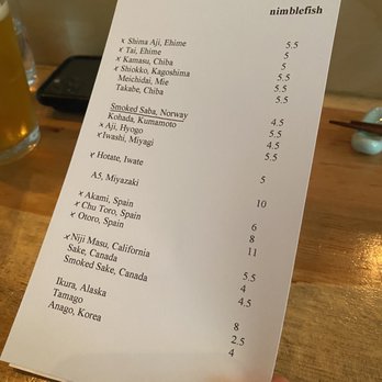 Nimblefish - Menu of the day. - Sushi Bars Near Me - Portland, Oregon