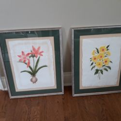JP Custom Framing - 2 stamped flowers on cotton paper, framed