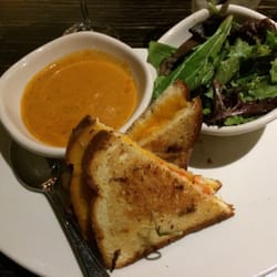 Lobster grilled cheese -- comes with lobster bisque and a side of dressed greens.