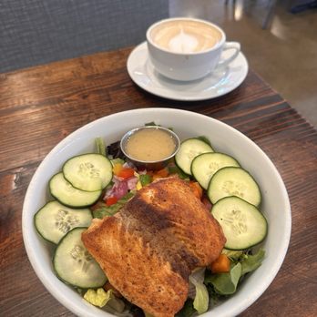The Great Room Cafe - Pan Seared Salmon Salad and Hazenut Latte - Breakfast & Brunch Near Me - Redondo Beach, California The Great Room Cafe - Pan Seared Salmon Salad and Hazenut Latte - Breakfast & Brunch Near Me - Redondo Beach, California