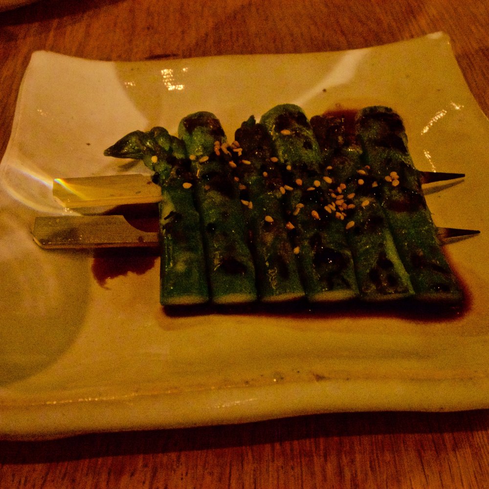Roka - Grilled asparagus. Nice sauce. Too much oil. - Japanese Near Me - London, XGL Roka - Grilled asparagus. Nice sauce. Too much oil. - Japanese Near Me - London, XGL
