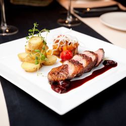 Tasteful Vibes - Maple Glazed Duck w/potatoes and composed sun dried tomato side salad