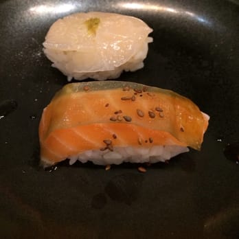 Sushi Sasabune - Salmon with kelp and scallop with yuzu sauce. - Sushi Bars Near Me - Honolulu, Hawaii