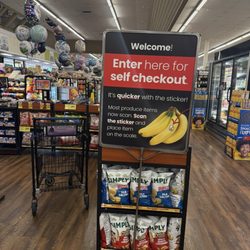 Self checkout line enters here.