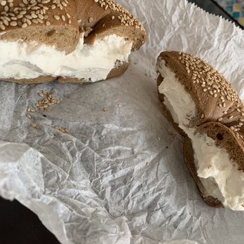 JP's Bagel Express - a bagel with cream cheese filling - Bagels Near Me - Hoboken, New Jersey