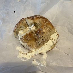 Sesame bagel with plain cream cheese Sesame bagel with plain cream cheese