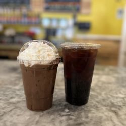 5 Sips Coffee - Iced candy cane mocha & iced Americano