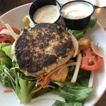 Sunrise Grill - Crab cake over a salad with ranch - Bars Near Me - Jekyll Island, Georgia Sunrise Grill - Crab cake over a salad with ranch - Bars Near Me - Jekyll Island, Georgia