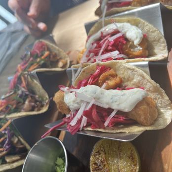 La Playita - 3 fish tacos (cilantro on the side). Not a whole lot of flavor unfortunately. - Seafood Near Me - Bacalar, ROO La Playita - 3 fish tacos (cilantro on the side). Not a whole lot of flavor unfortunately. - Seafood Near Me - Bacalar, ROO