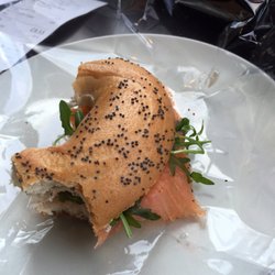 Yummy salmon on poppy seed bagel