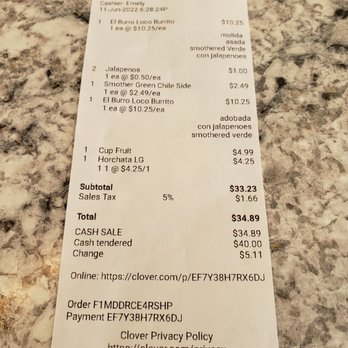 El Burro Loco - a receipt for a restaurant - Mexican Near Me - Casper, Wyoming El Burro Loco - a receipt for a restaurant - Mexican Near Me - Casper, Wyoming