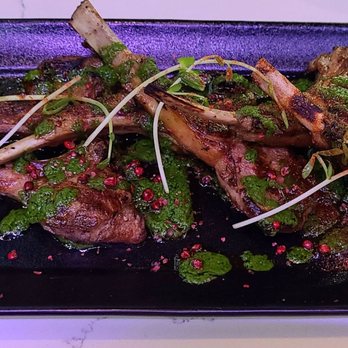 BLK SWAN - Fire Roasted Lamb Chops w Chermoula Herb Green Sauce - New American Near Me - Baltimore, Maryland