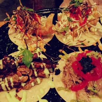 Dos Santos - Four delicious tacos - shrimp Del Mar, pork and roasted carrot with hummus special! - Mexican Near Me - Denver, Colorado
