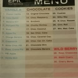 Epic Nutrition - Menu
