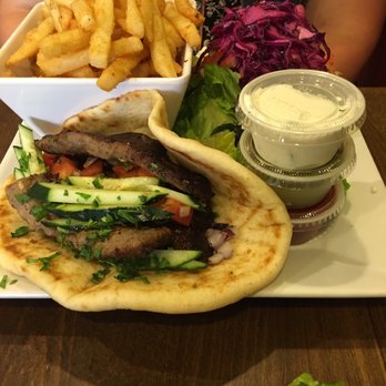 Jackie's Grillette - Montclair - Gyro platter with rice and Greek salad. Came with a cucumber dressing that was very tasty. - Sandwiches Near Me - Montclair, New Jersey