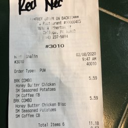 the receipt for the restaurant