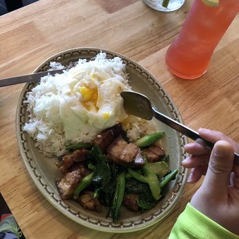Sistory - Pad Kanaa with Crispy pork belly and add fried egg. - Thai Near Me - Albany, California