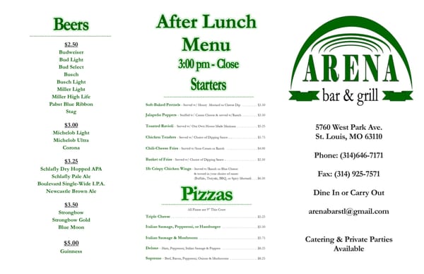 Menu photo 2 Arena Bar Saint Louis, MO