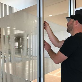 Solar Vision - Decorative window film with vertical lines installed in a Denver County office for modern style & privacy. - Home Window Tinting Near Me - Henderson, Colorado Solar Vision - Decorative window film with vertical lines installed in a Denver County office for modern style & privacy. - Home Window Tinting Near Me - Henderson, Colorado