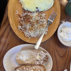 Yours Truly Restaurants - Omelette, well-done hash browns and sourdough toast